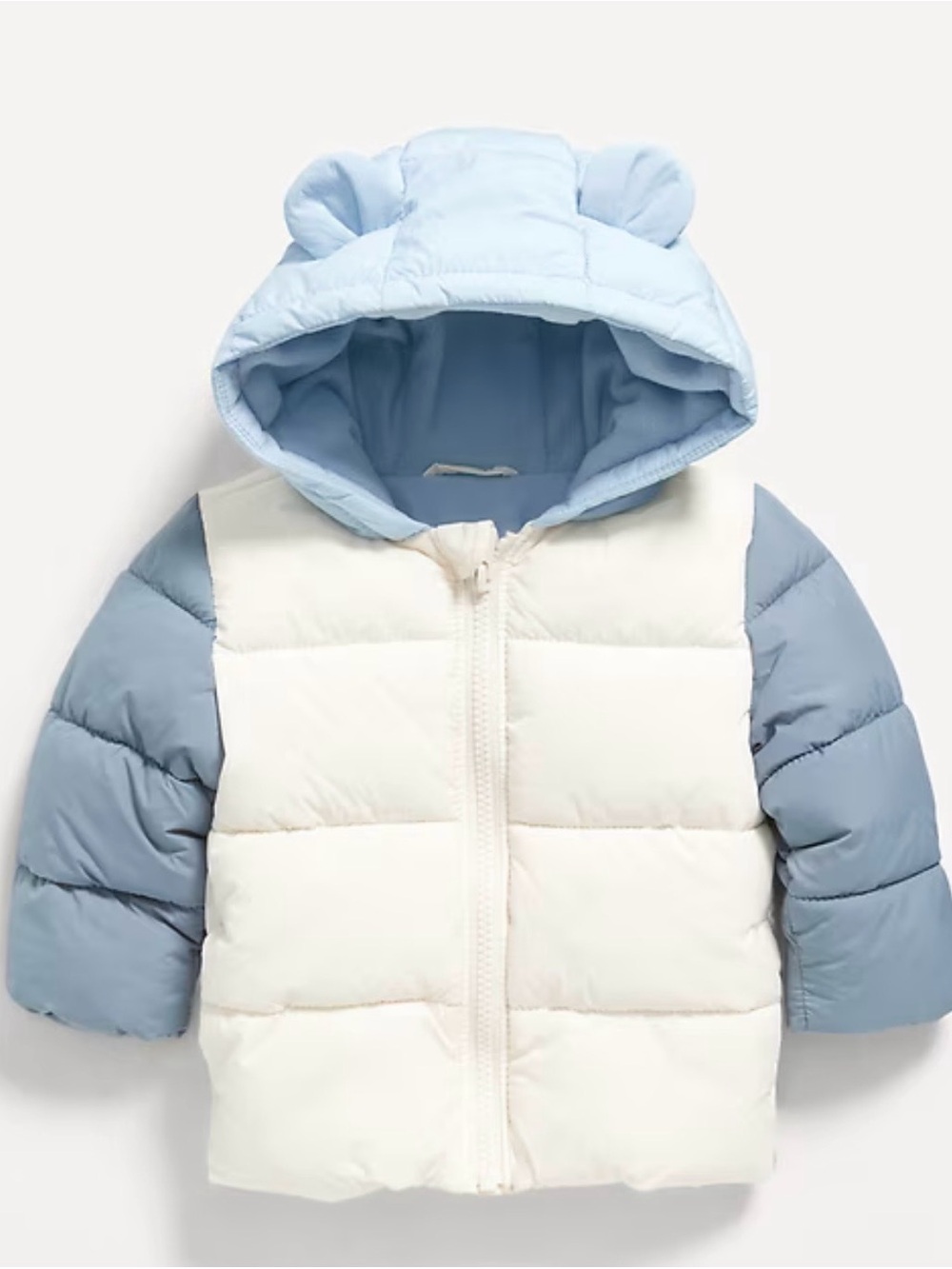 Old Navy Baby Puffer Jacket in Light Blue and Cream
